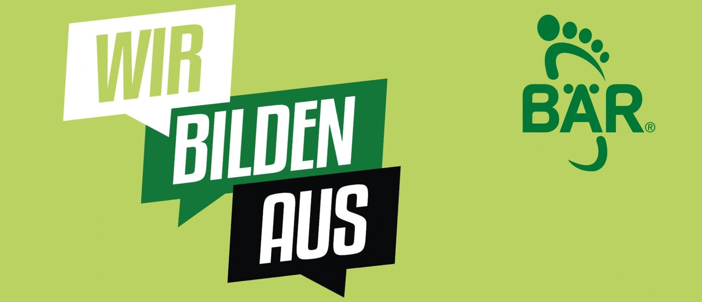 Grafik mit dem Text 'Wir bilden aus' und dem BÄR Logo auf grünem Hintergrund